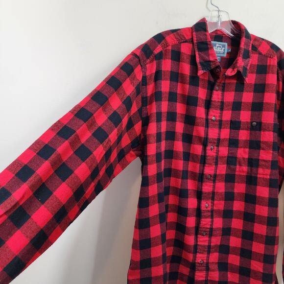 Woolrich red & black buffalo check traditional flannel shirt men's size large - Picture 4 of 7